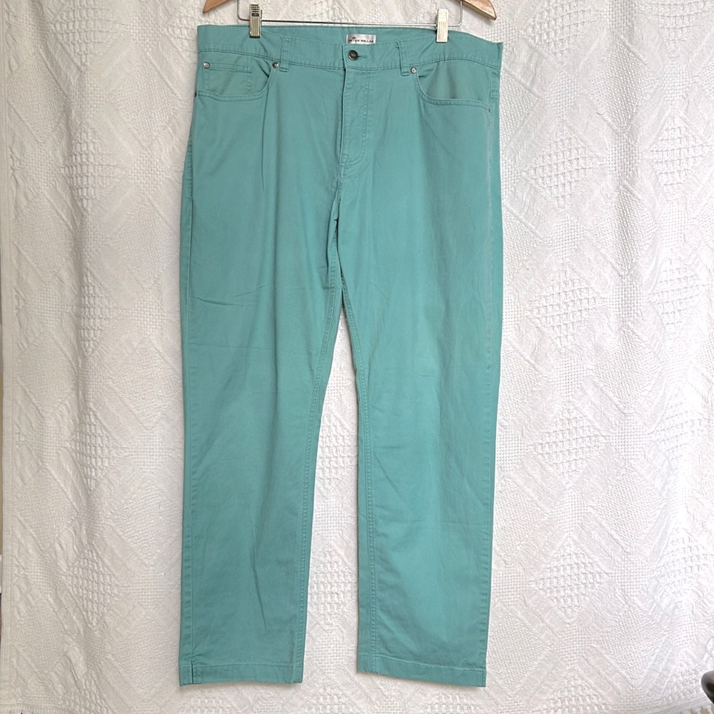 Peter Millar jeans in cotton-blend. Blue-green.  38” W.  28” inseam. Like new.